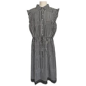 Karl Lagerfeld Paris Black and White Patterned Sleeveless Shirtdress Size 12